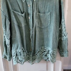 gimmicks by BKE Light Teal Button-Neck Top